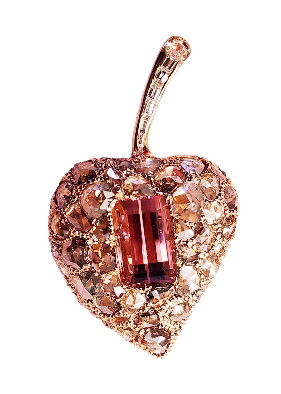 Rose Cut Diamonds & Pink Tourmaline Pin - for Gipprich Jewelers.jpg